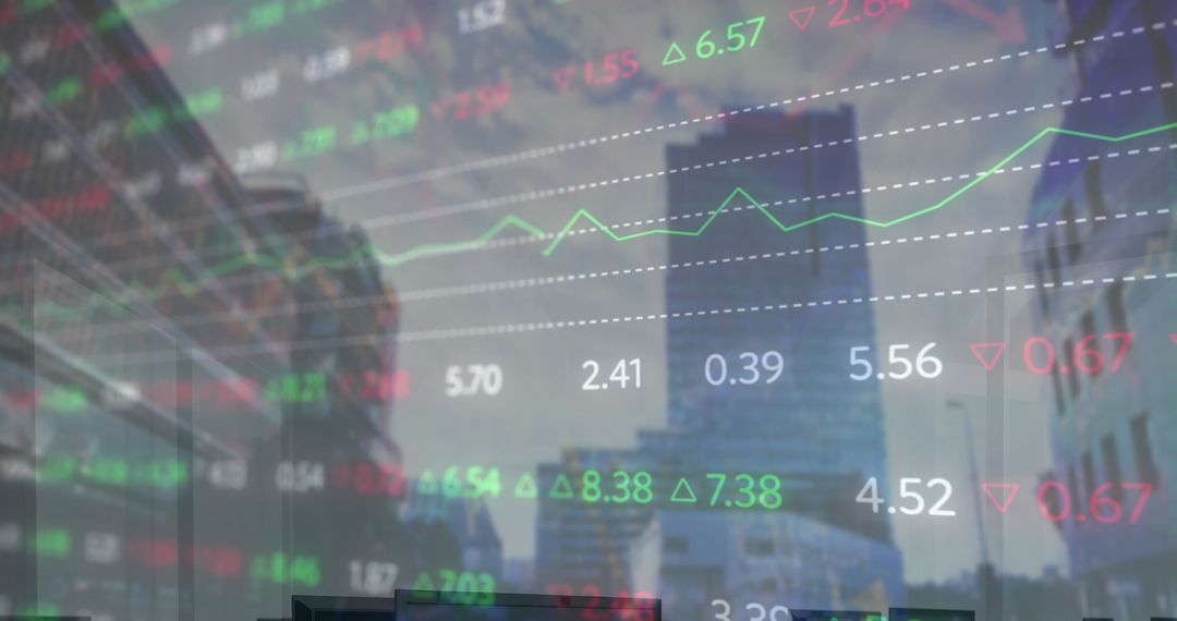 Finance Data Overlay with City Skyline