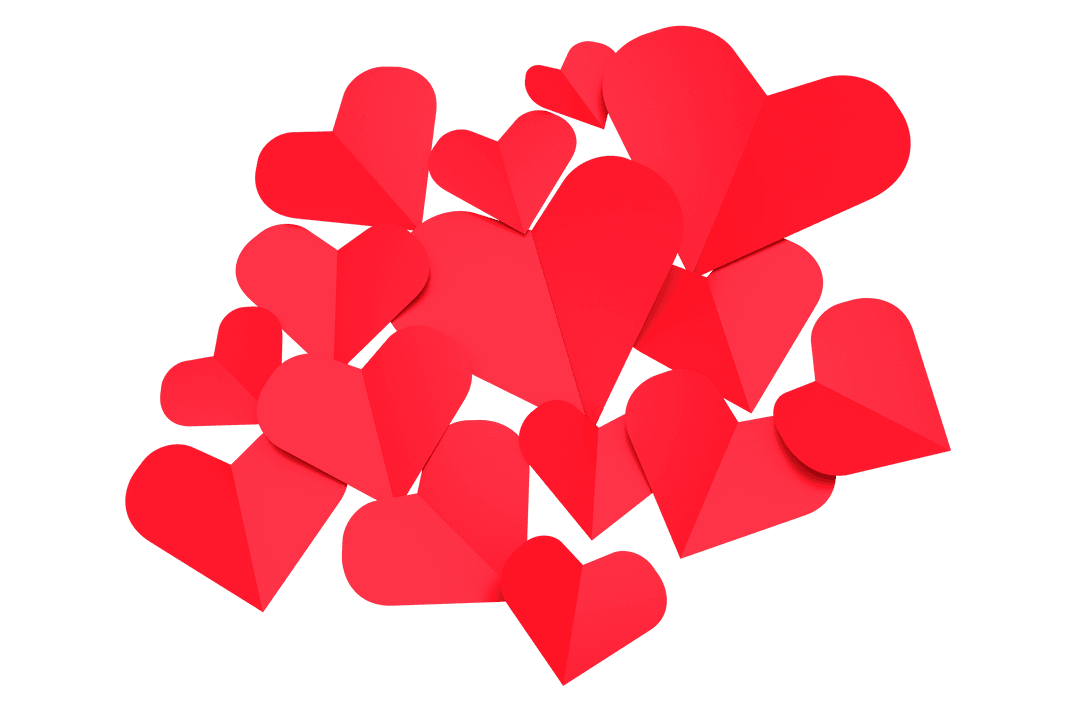 Red Paper Hearts on Transparent Background Celebrating Love
