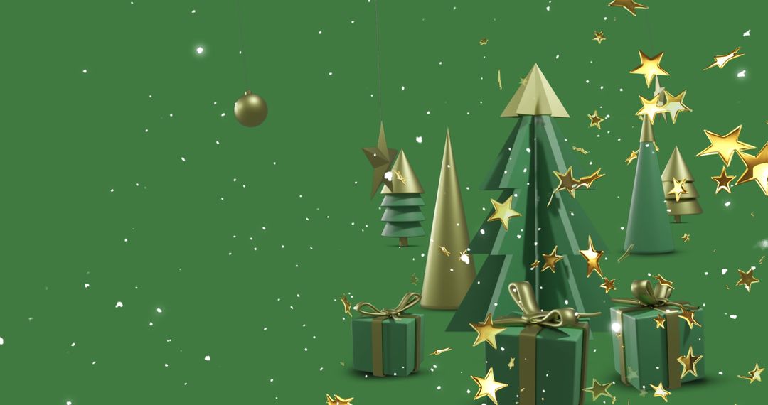 Festive Christmas Ornaments on Vibrant Green Background with Copy Space