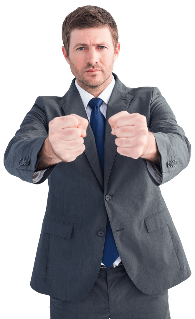 Businessman Holding Fists Forward Transparent Background