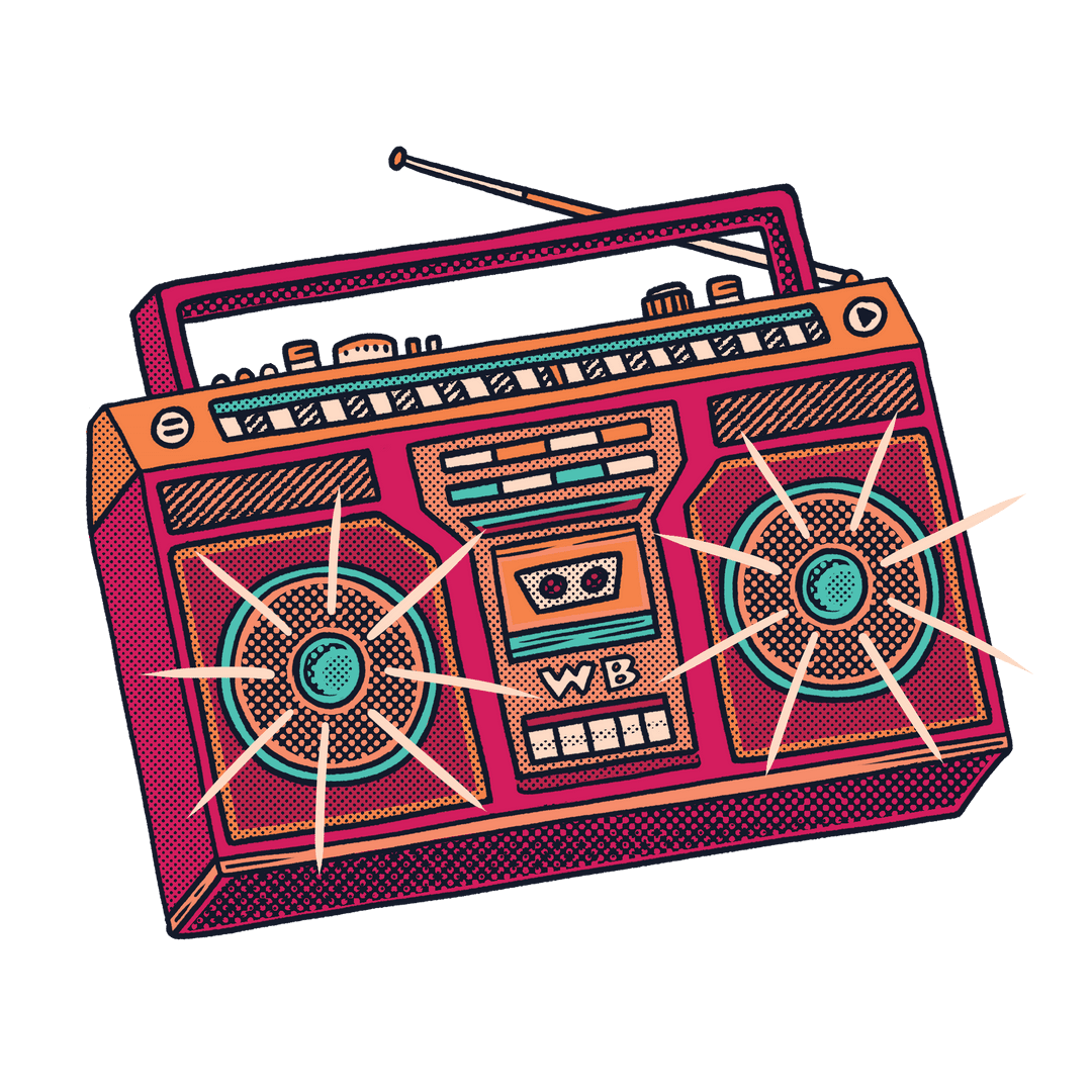 Transparent Background Retro Boombox with Bright Colors