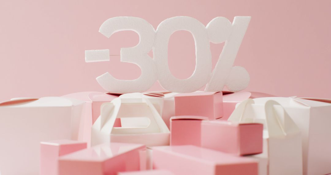 Pink and White Boxes with 30% Discount Sign on Pink Background - Free Images, Stock Photos and Pictures on Pikwizard.com