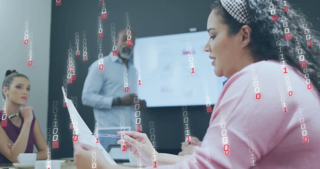 Data Processing with Diverse Team in Modern Office Meeting