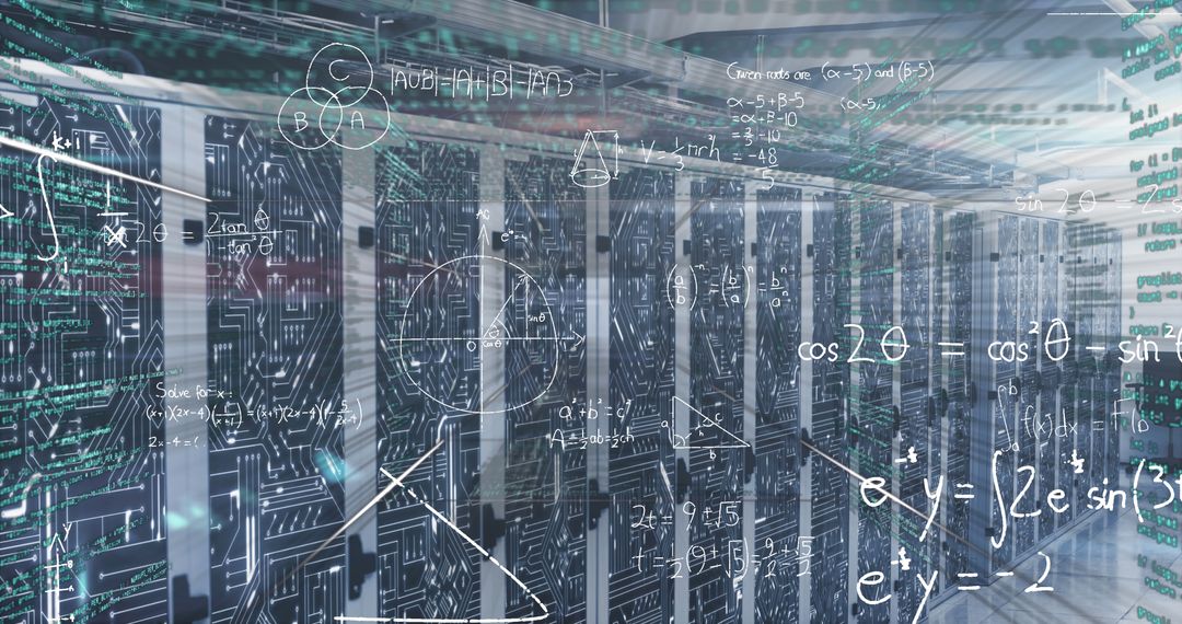 Data Processing Overlaid on High-Tech Server Room