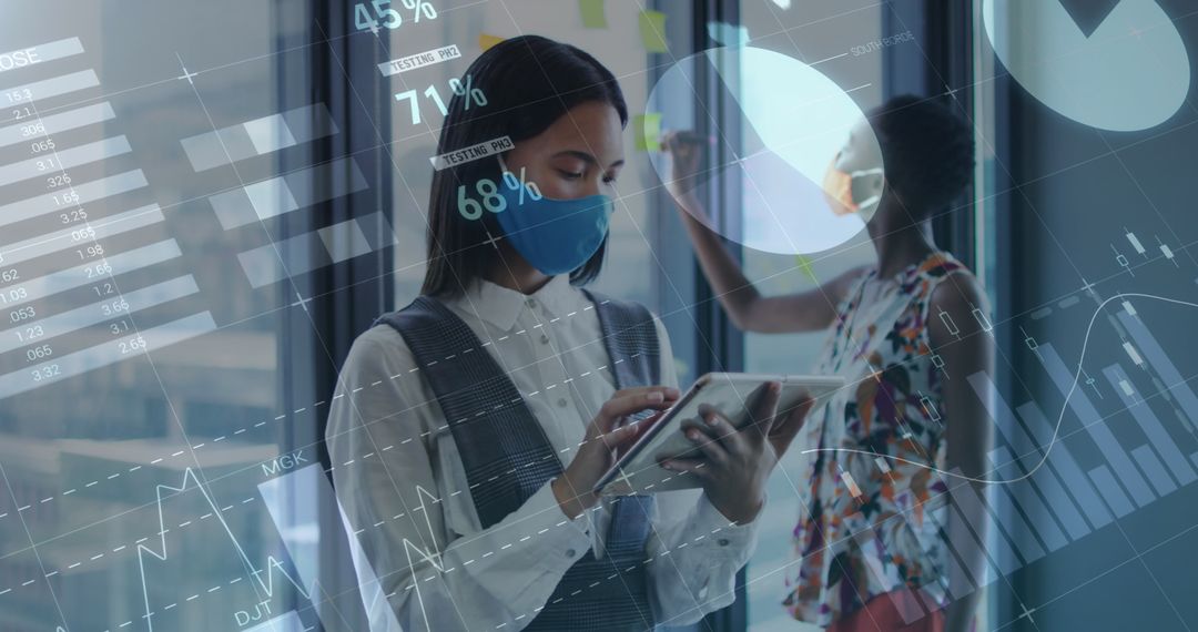 Businesswoman Analyzing Financial Data on Tablet During Pandemic