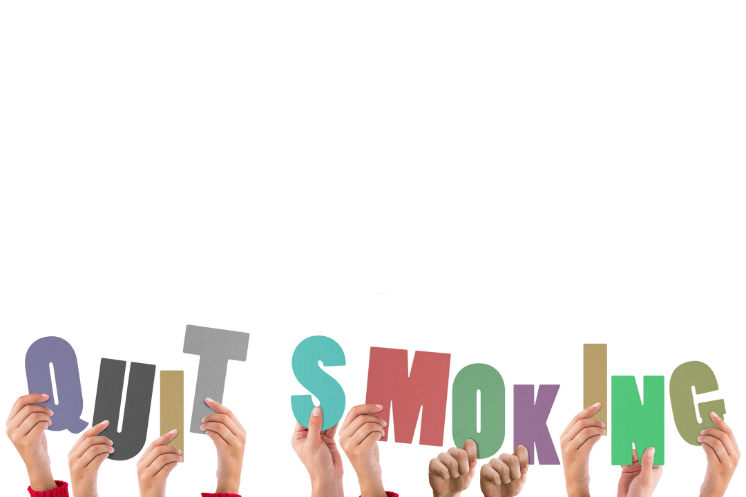 Hands Holding Quit Smoking Text - Transparent Background