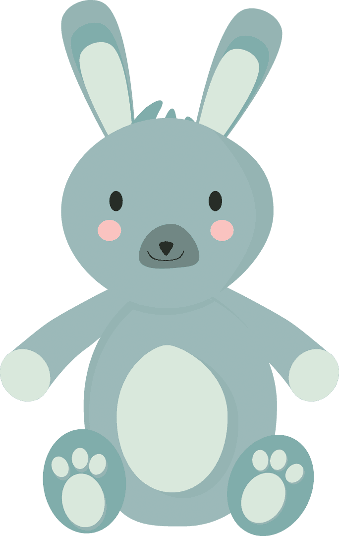 Cartoon Gray Rabbit with Cheeks on Transparent Background