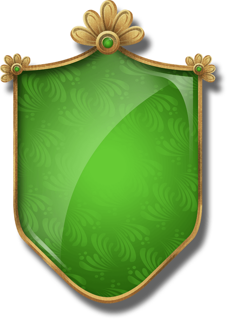Transparent Green Ornate Shield with Gold Details