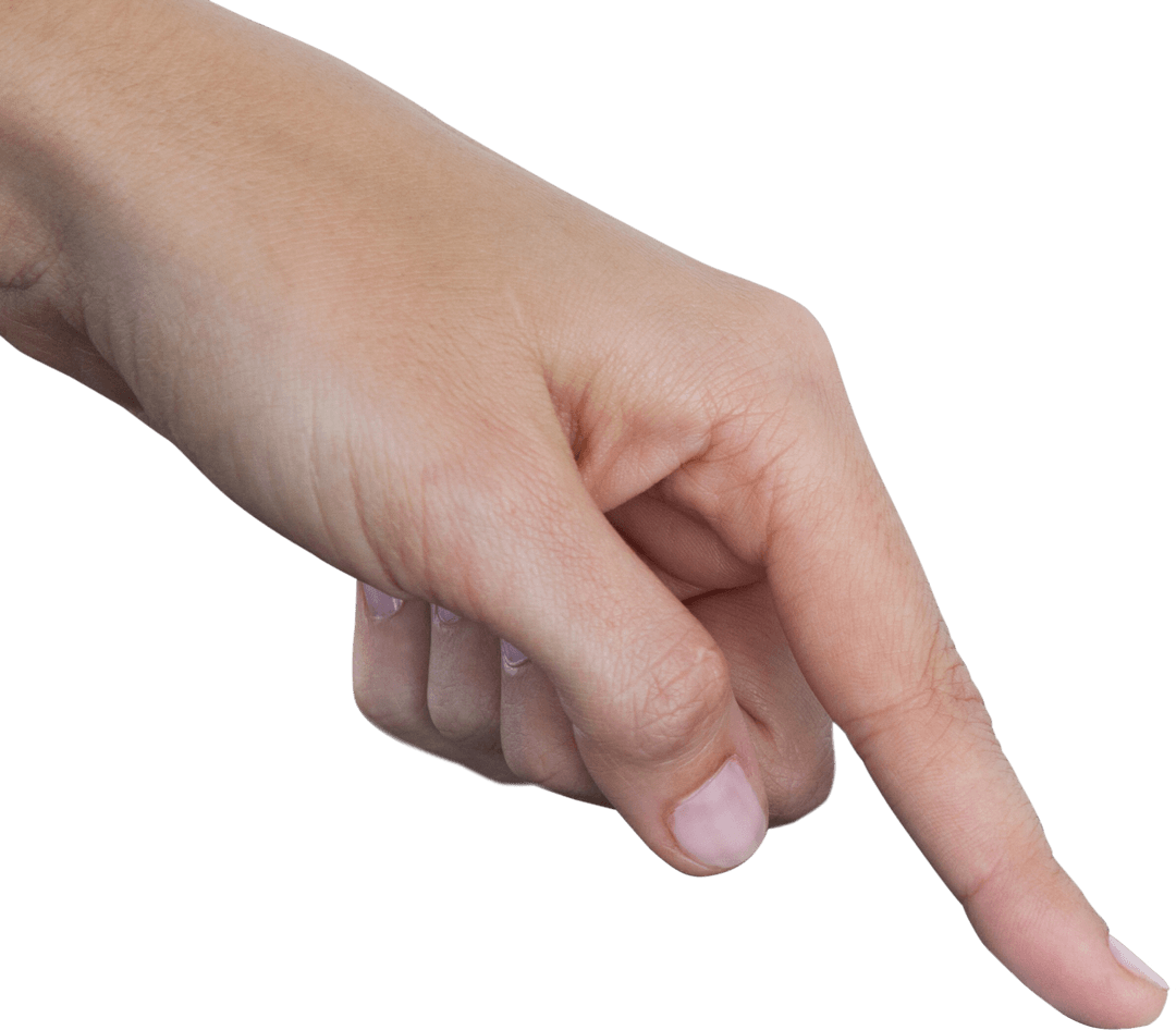 Transparent Human Hand Pointing Downward Gesture Close-up