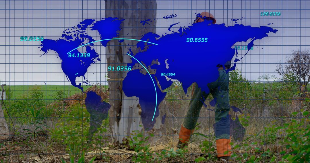 Global Data Integration Overlays Lumberjack in Digital Interface Concept