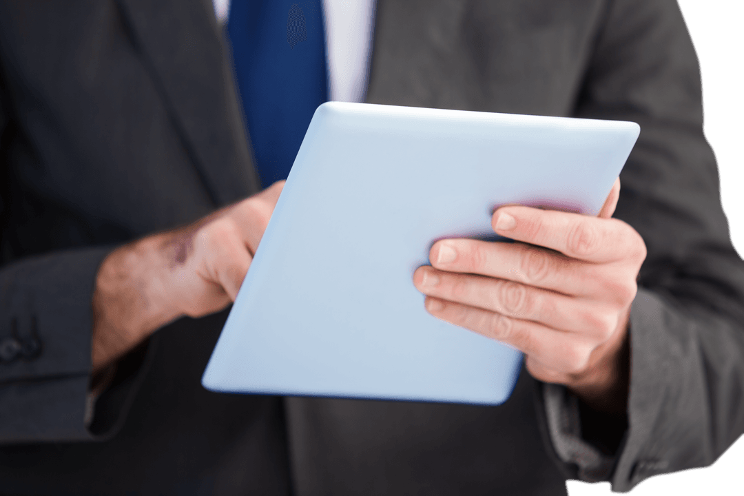 Transparent Businessman Using Digital Tablet in Professional Setting