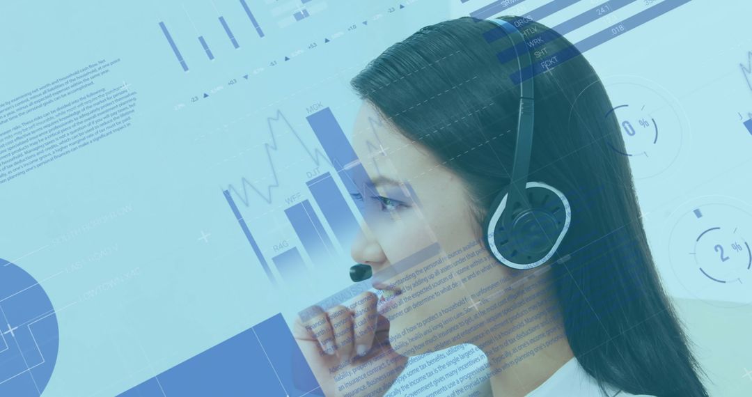 Businesswoman with Headset Analyzing Digital Data Innovations