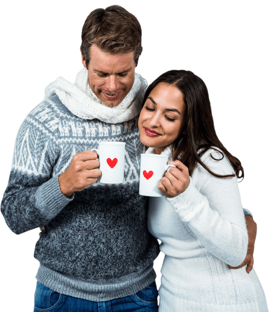 Romantic Couple Enjoying Warm Drinks Transparent Background