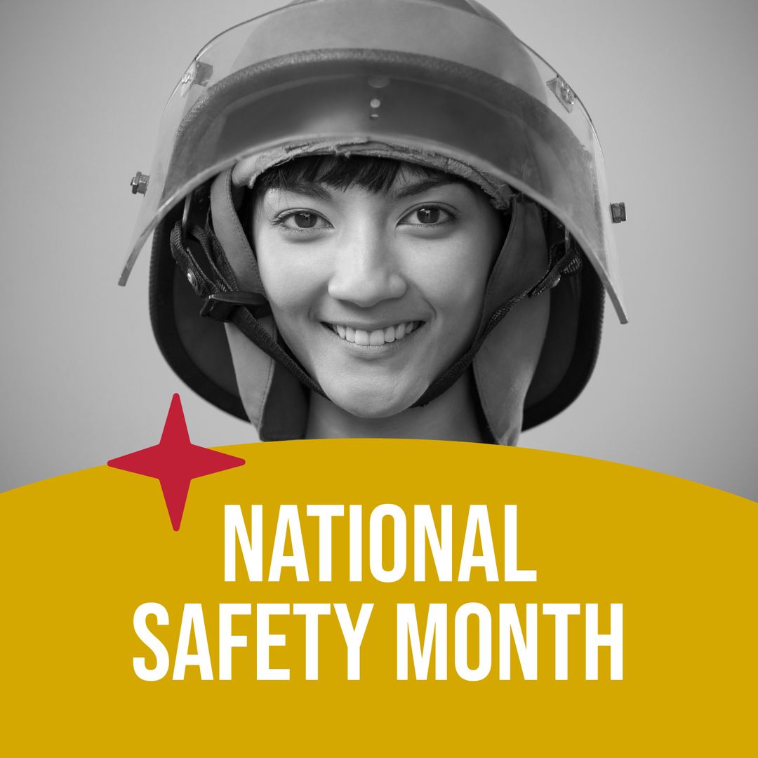 National Safety Month Awareness Poster With Female Firefighter Wearing Safety Helmet - Download Free Stock Templates Pikwizard.com