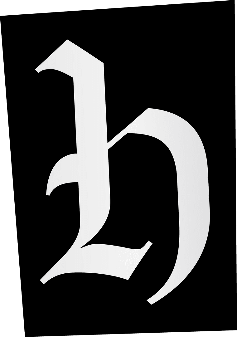 White Gothic Letter H on Black Panel with Transparent Background
