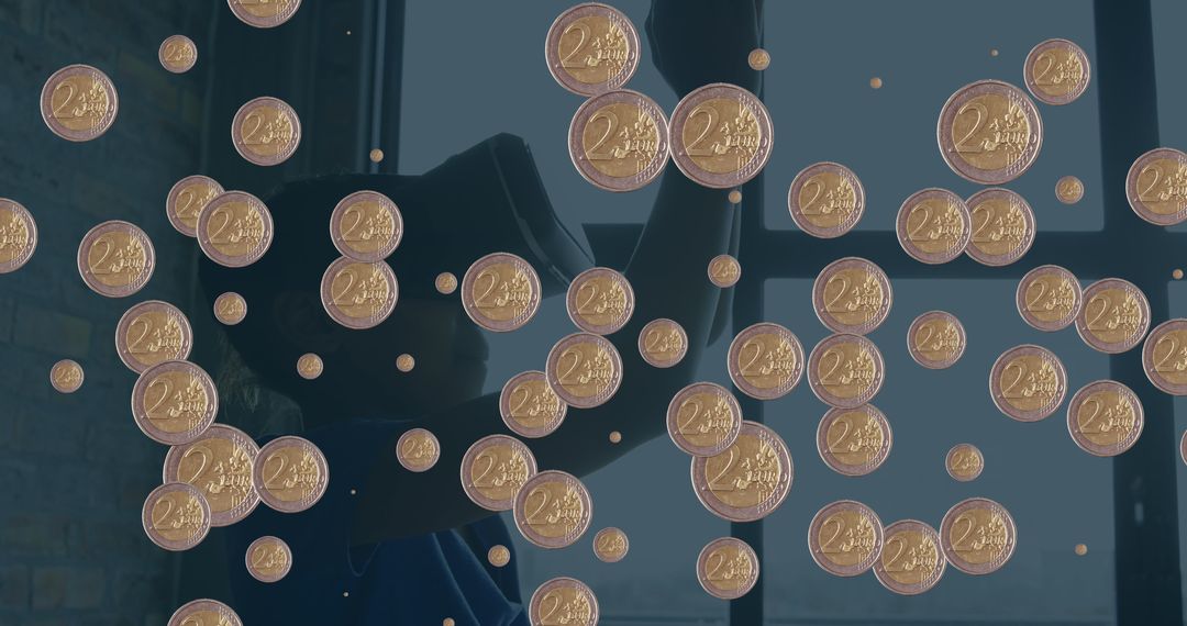 Child Using VR with Floating Coins in Virtual Finance Exploration