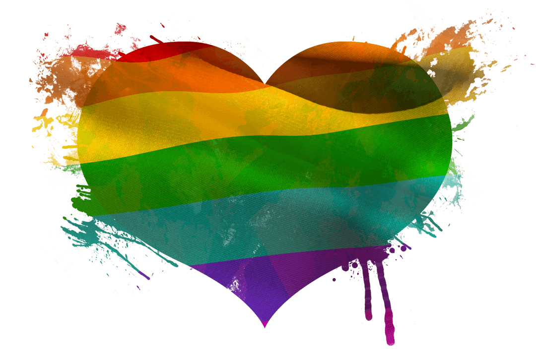 Transparent Heart Shaped Rainbow Flag Close-Up with Paint Splatter