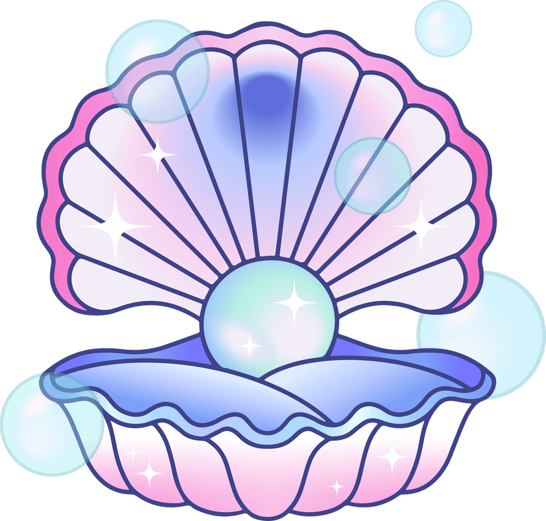 Glowing Pearl Inside Scallop Shell with Transparent Background