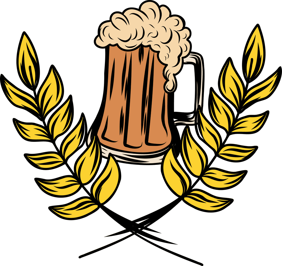 Amber Beer Mug Emblem with Laurel on Transparent Background