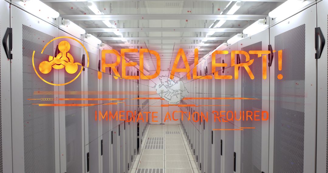Digital Red Alert Signal in Modern Server Room