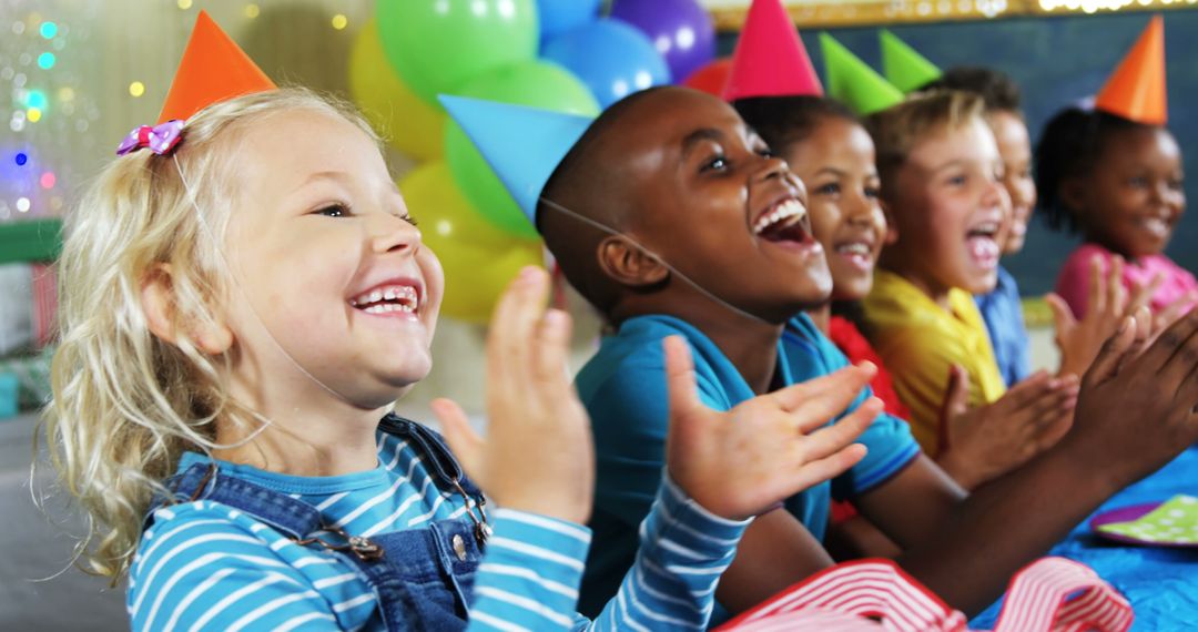 Diverse Group of Children Laughing at Birthday Party - Free Images, Stock Photos and Pictures on Pikwizard.com