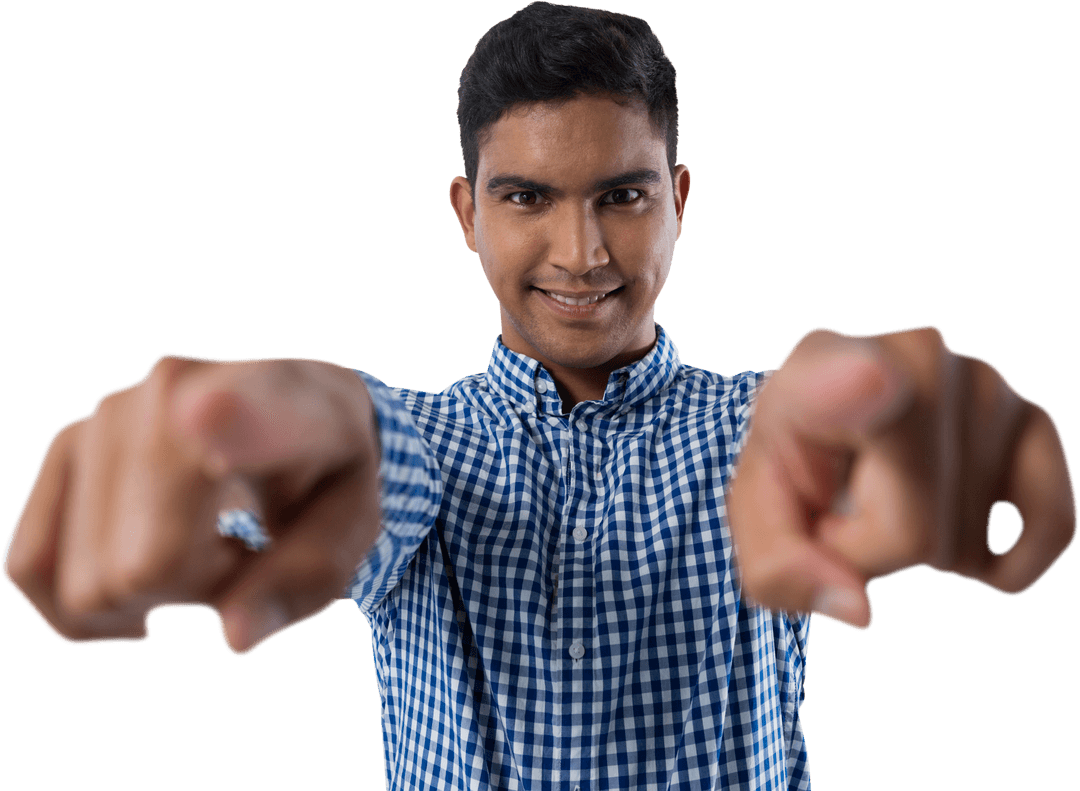 Confident Businessman Pointing with Enthusiasm Transparent Background