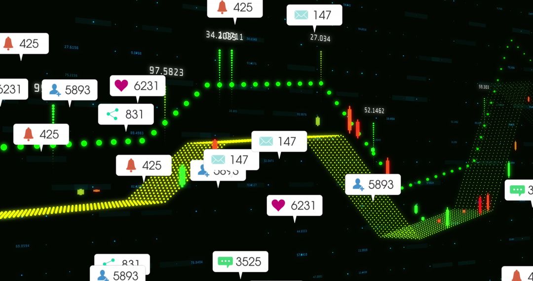 Social Media Icons Floating Over Financial Data Processing