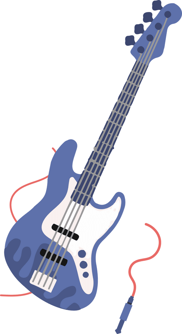 Blue Violet Four-String Bass Guitar Illustration on Transparent Background