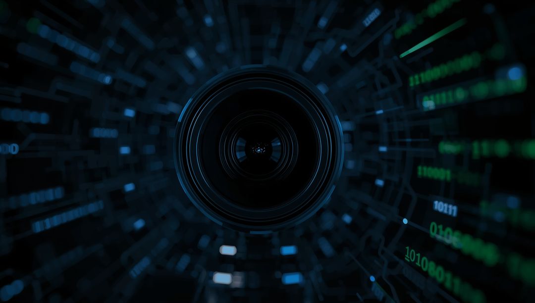 Futuristic Lens Focused in Digital Code Matrix