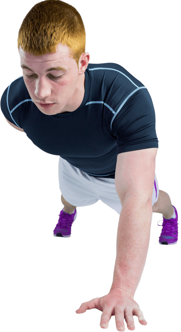 Rugby Player Performing One-Hand Push-ups Transparent