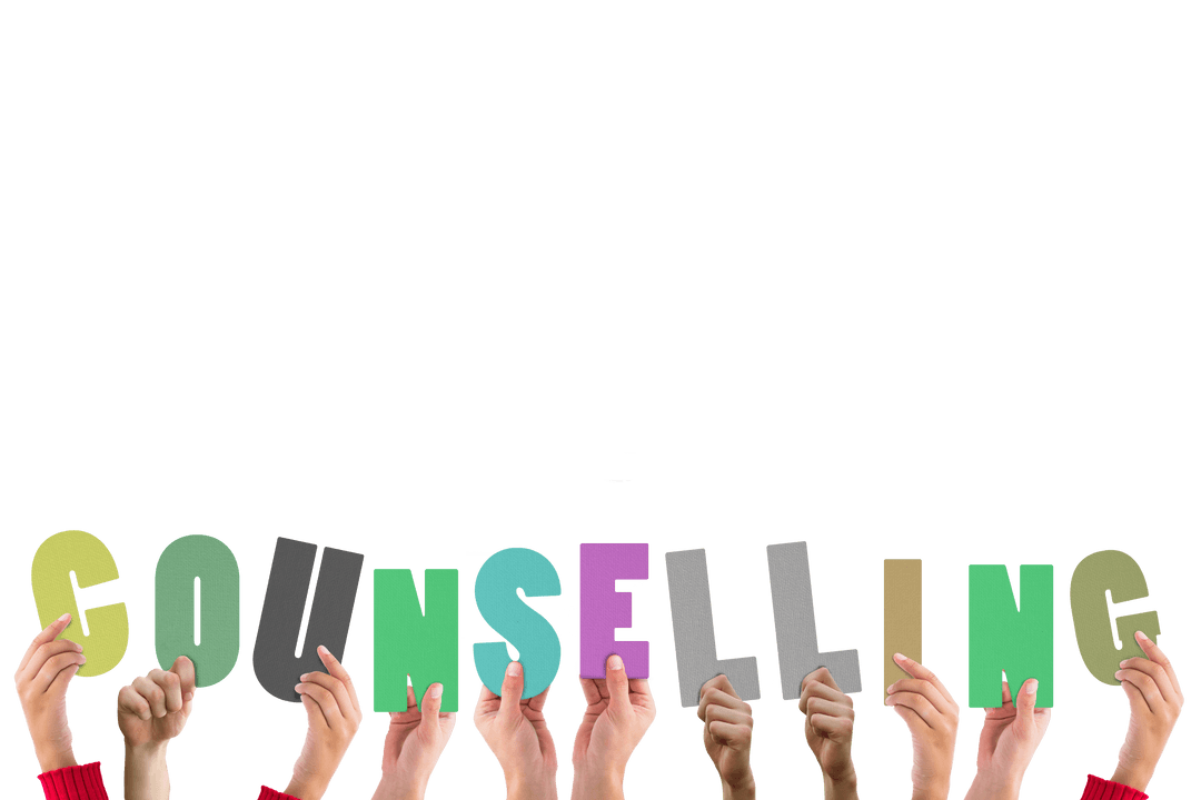 Hands Holding Counselling Letters on Transparent Background