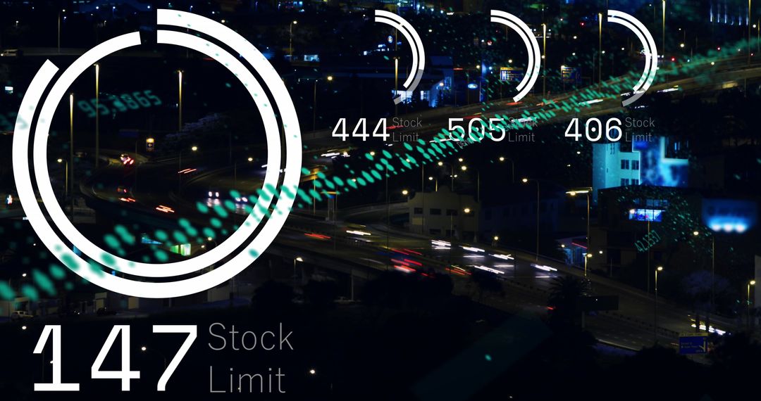 Abstract Night Traffic and Futuristic Digital Overlay