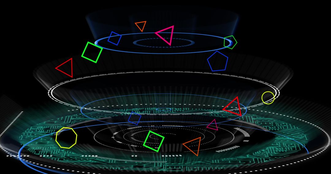 Futuristic Digital Interface with Scanning Elements on Black Background