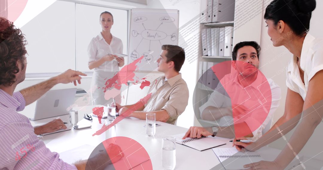 Business Team Analyzing Data on Global Interface