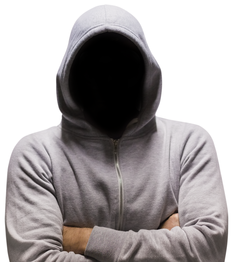 Anonymous Hacker in Gray Hoodie Standing with Arms Crossed on Transparent Background - Download Free Stock Images Pikwizard.com