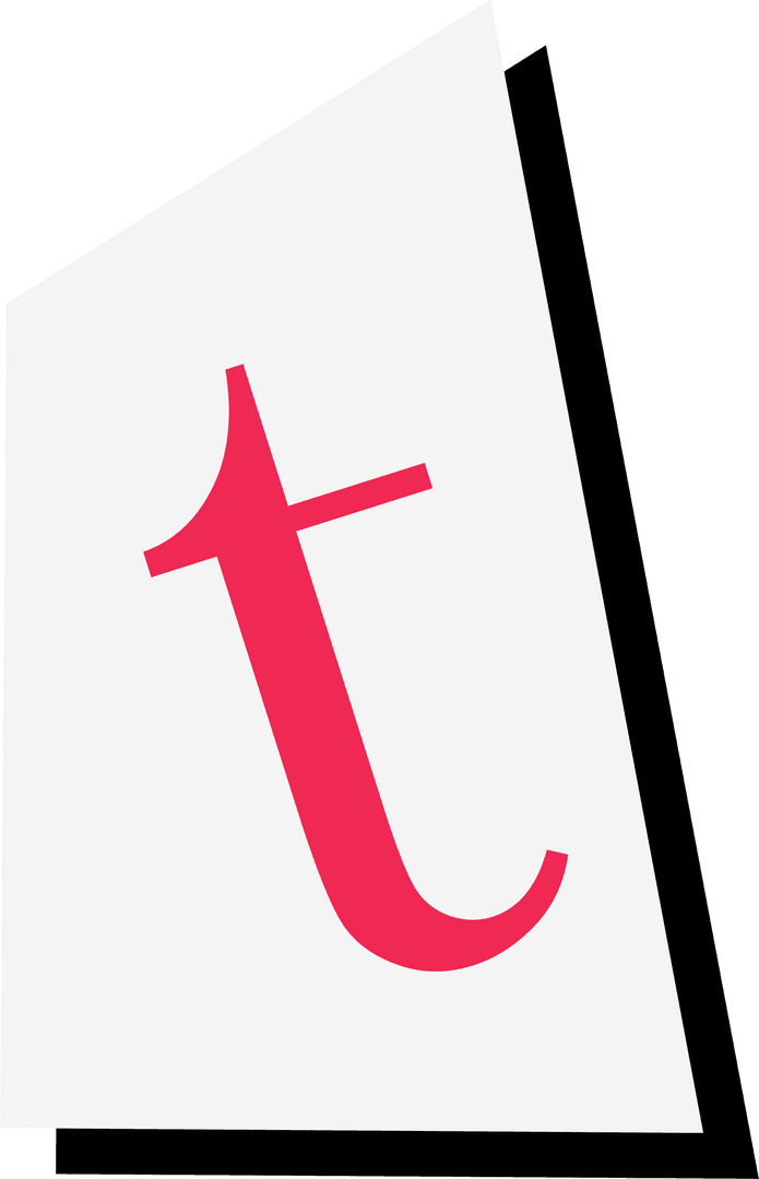 Red Lowercase Letter T on Skewed Transparent Background
