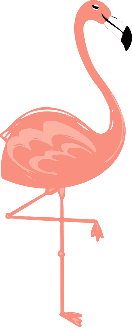 Elegant Pink Flamingo on Transparent Background in Flat Design