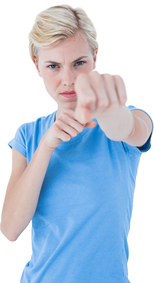 Transparent Angry Woman Pointing with Curled Fists