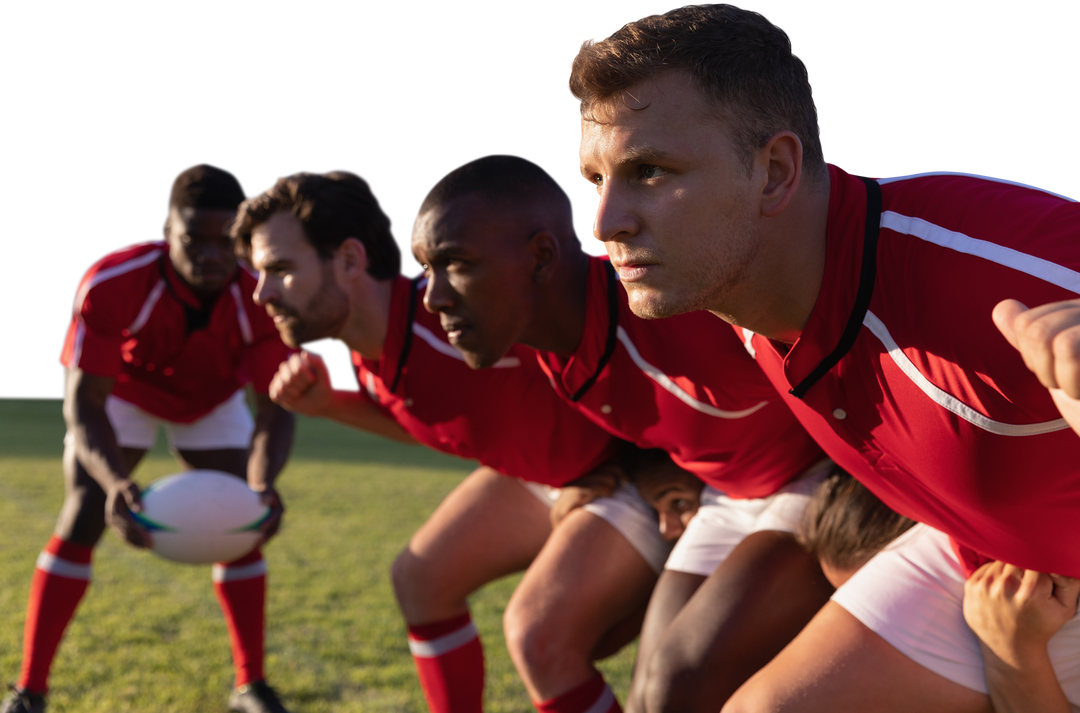 Transparent View Diverse Rugby Players Preparing Scrum Field - Download Free Stock Images Pikwizard.com