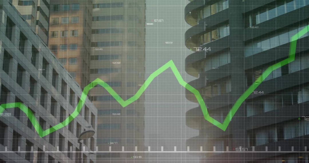 Rising Green Line Over City Symbolizes Business Growth