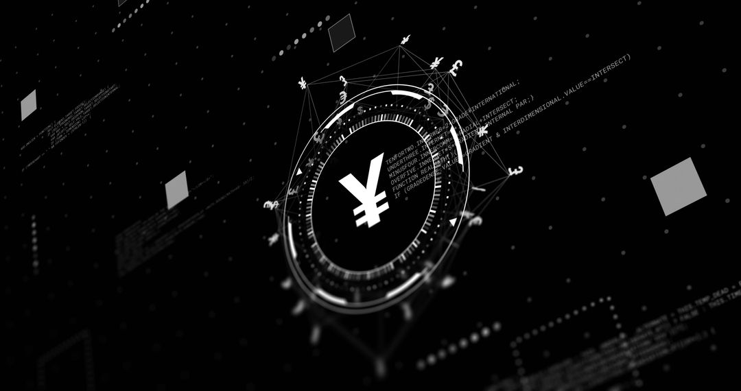 Digital Yen Symbol with Network Connections and Data Visual Interface