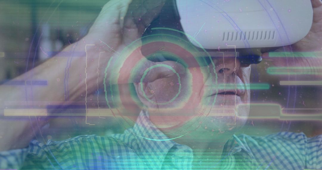 Elderly Man Exploring Future with VR and Advanced Technology