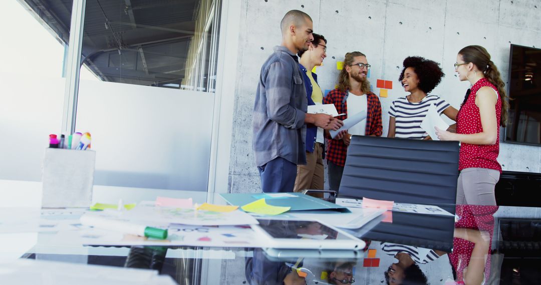 Multiracial Team Collaborating in Modern Office Space