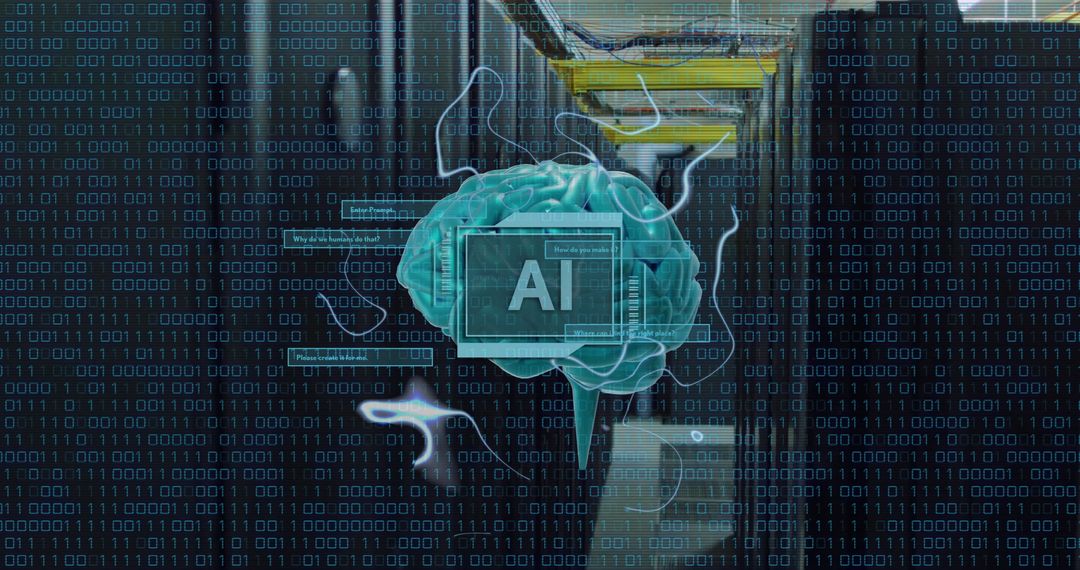 AI Brain with Data Processing Servers and Digital Binary Code - Free Images, Stock Photos and Pictures on Pikwizard.com