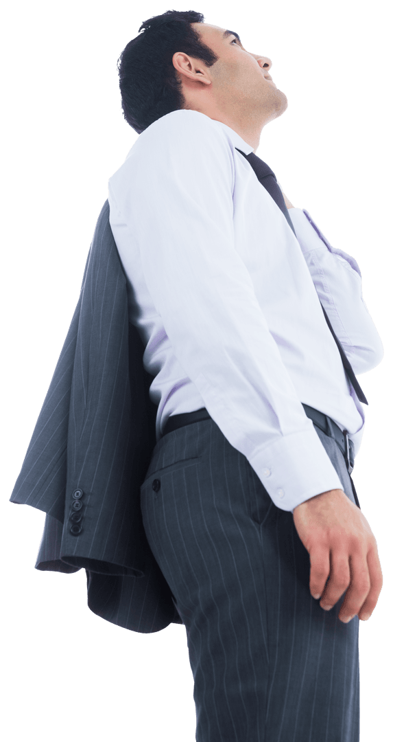 Confident Businessman Gazing Upward on Transparent Background