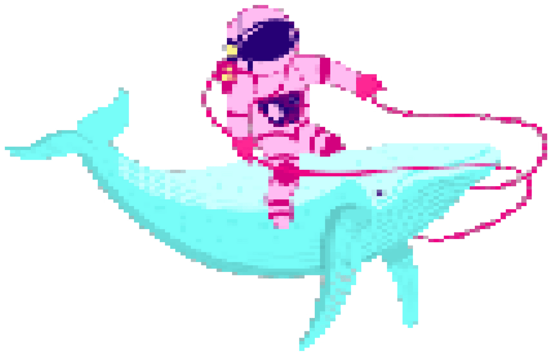 Pixel Astronaut on Whimsical Whale Transparent Background