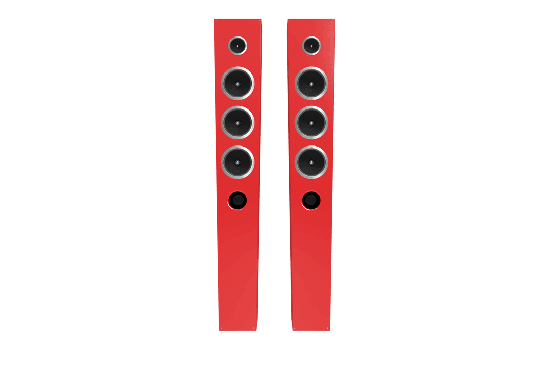 Red Loudspeakers on Transparent Background, Music and Entertainment