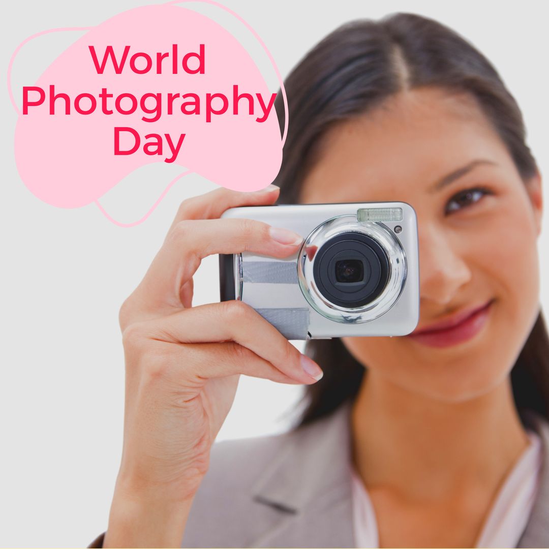 World Photography Day Celebrating Woman Using Compact Camera - Download Free Stock Templates Pikwizard.com