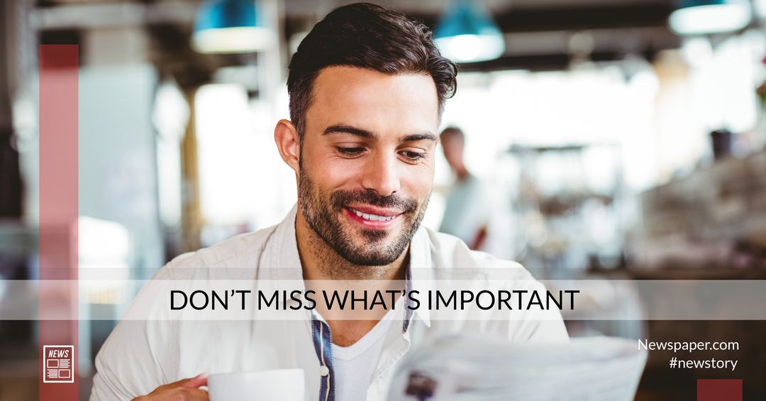 Man Reading Newspaper in Relaxed Cafe Atmosphere