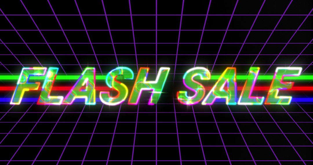 Retro Neon Flash Sale Banner with Grid Background